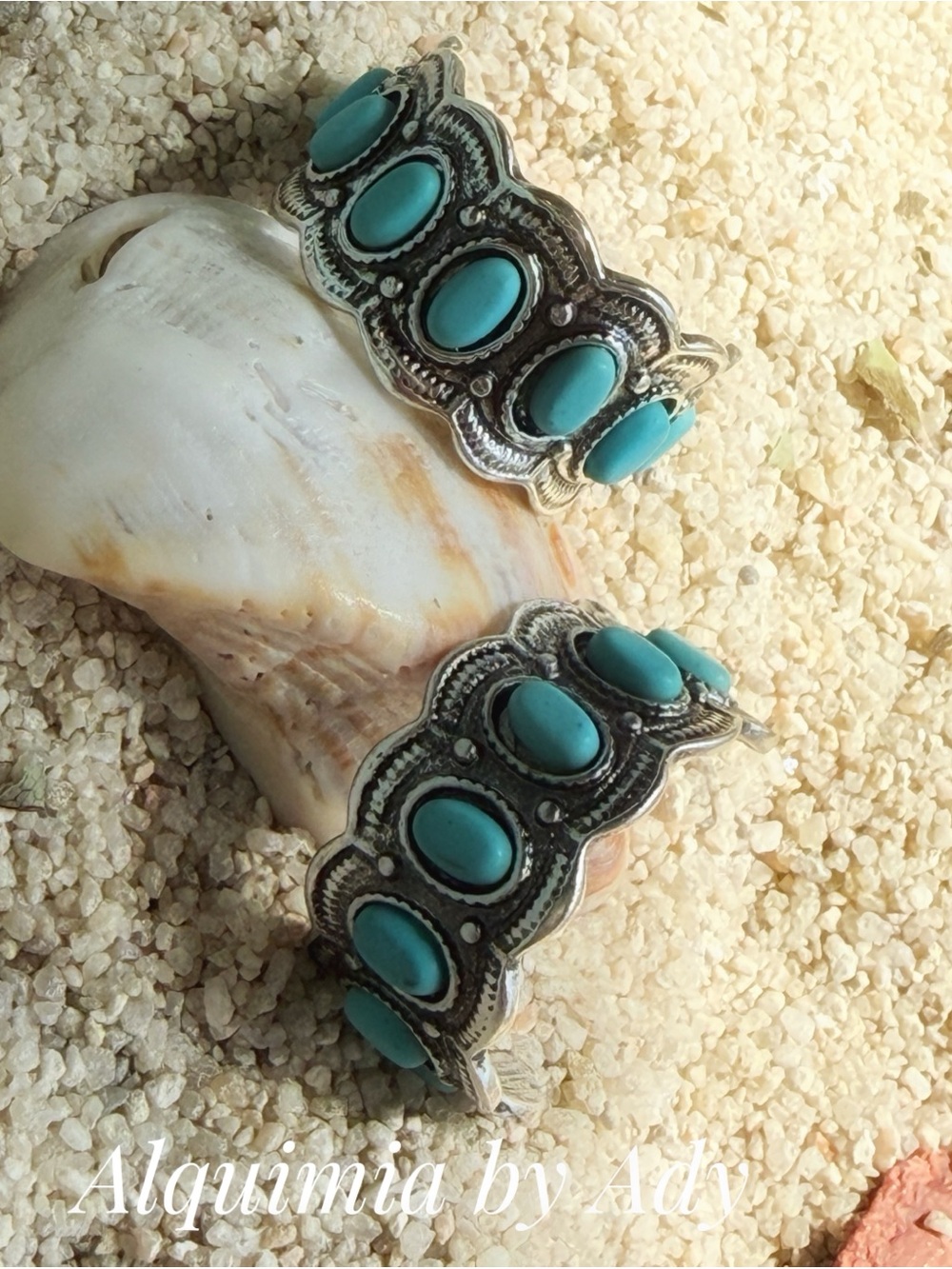 Alquimia Turquoise Oval Stone Silver Earrings HOOPS